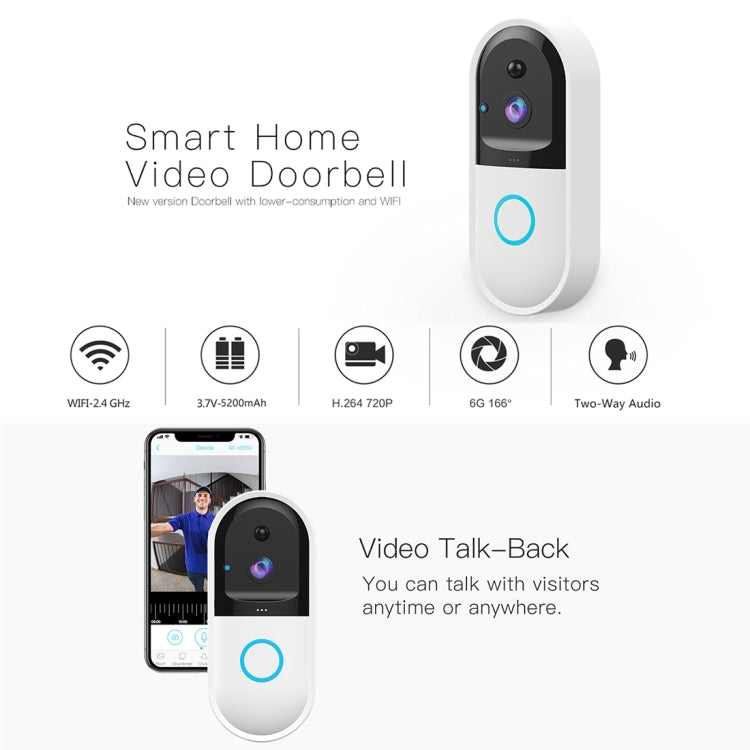 B50 720P Smart WiFi Video Visual Doorbell, Support Phone Remote Monitoring & Night Vision & SD Card B50 720P Smart WiFi Video Visual Doorbell, Support Phone Remote Monitoring & Night Vision & SD Card